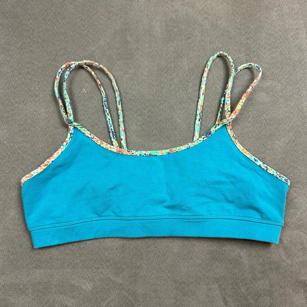 Uinty Sports Bra Bralette Teal Blue Strappy Printed Contrast Ladderback L Large